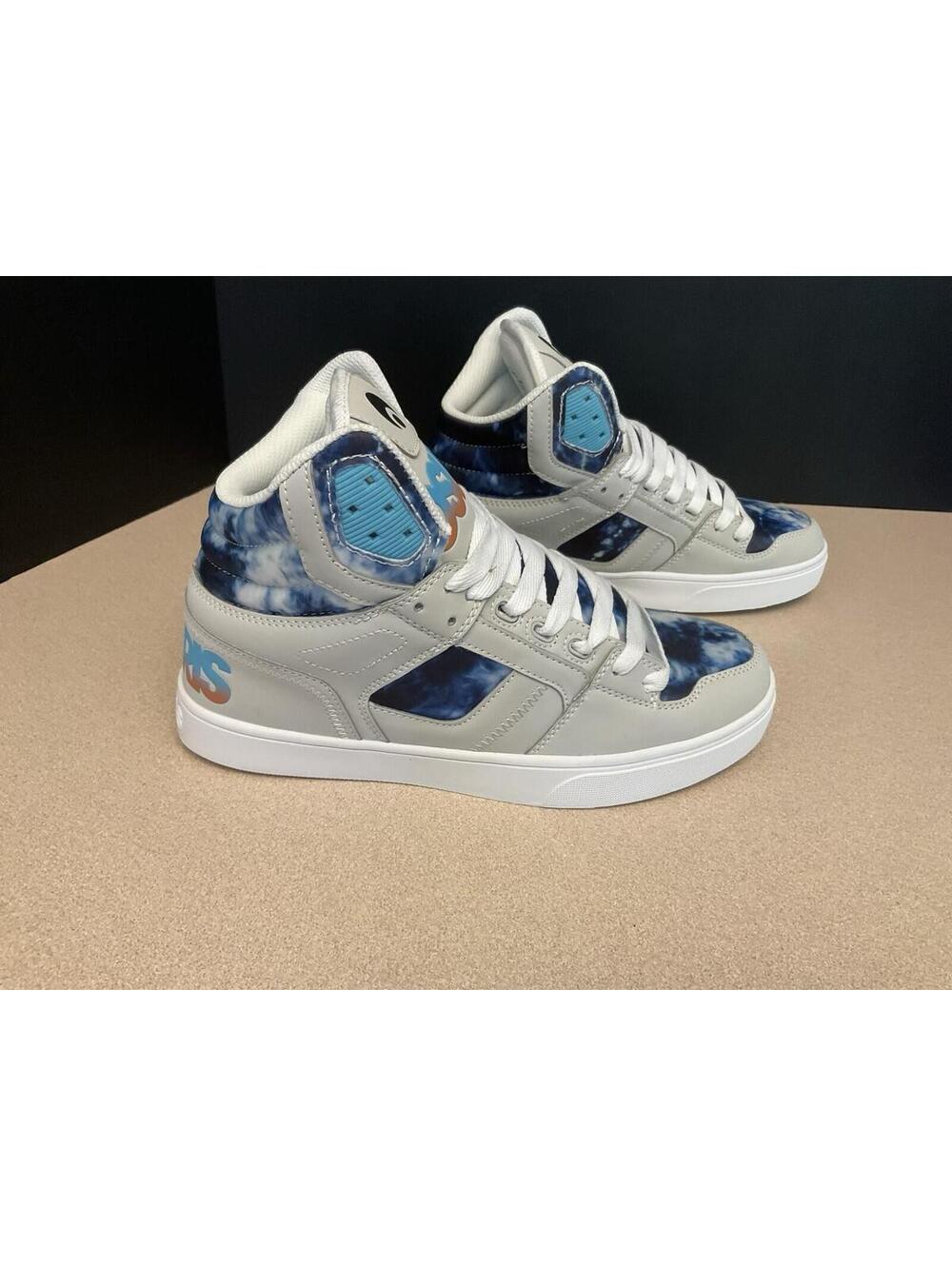 New! Mens OSIRIS Clone Grey Blue Tie Dye Hi-Top Trainers Skate Shoes. Size 8.